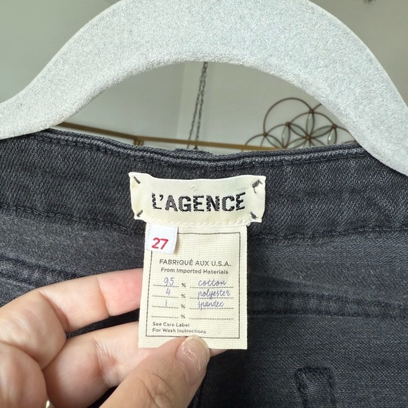 NWOT L’Agence Audrina Mid High Waist Jeans Ripped Knee Straight Leg Black Grey - Picture 3 of 7